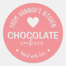 Adesivo Redondo Fundo Cinza Rosa Com Brilho Com Biscoitos De Amor