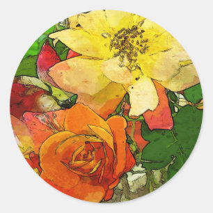 Adesivo Redondo fundo colorido 2 do vintage floral da arte
