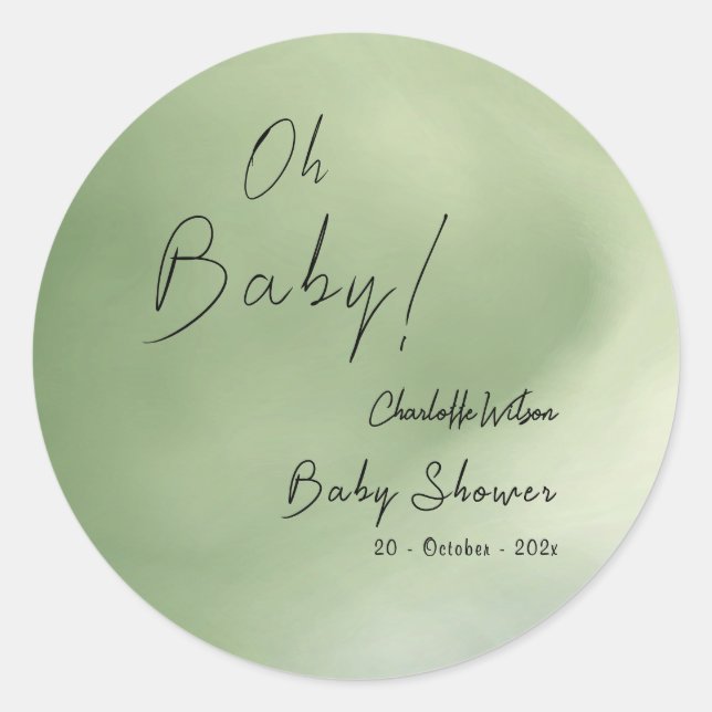 Adesivo Redondo Fundo de Aquarela Verde chá de fraldas (Frente)