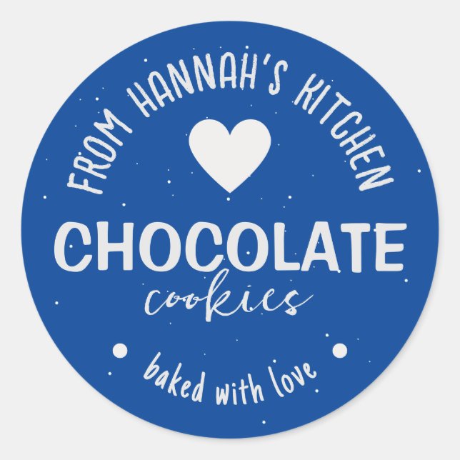 Adesivo Redondo Fundo de Brilho Azul Escuro Feito com Amor (Frente)