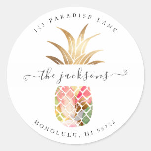 Adesivo Redondo Fundo de DIY de abacaxi aquarela