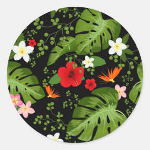 Adesivo Redondo Fundo de Flores Tropicais 3