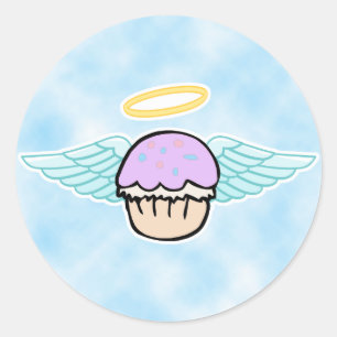 Adesivo Redondo fundo de nuvem, anjo de cupcake sem texto