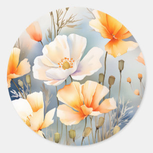 Adesivo Redondo Fundo de Sonho Suave com Flores de Papoila
