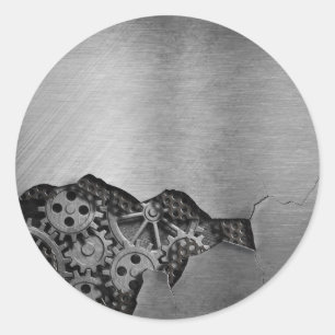 Adesivo Redondo Fundo do metal com dano mecânico