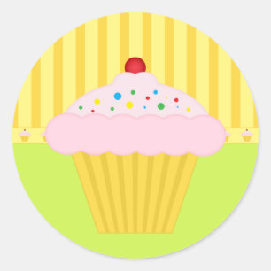 Adesivo Redondo Fundo do Padrão Amarelo do Limão do Cupcake de B