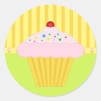 Adesivo Redondo Fundo do Padrão Amarelo do Limão do Cupcake de Bak