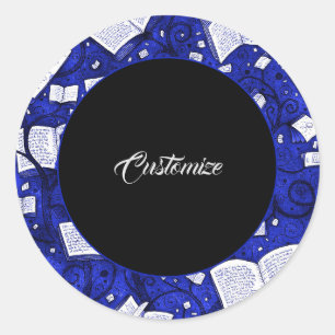 Adesivo Redondo Fundo dos Livros Azuis