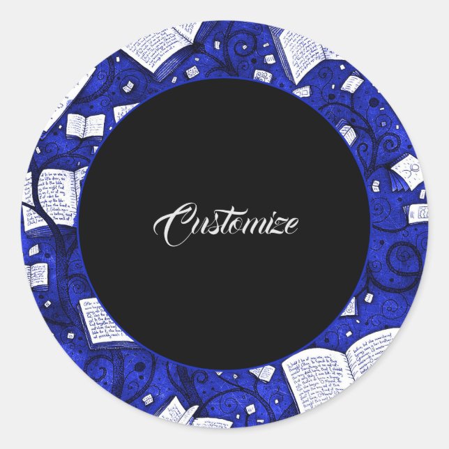 Adesivo Redondo Fundo dos Livros Azuis (Frente)