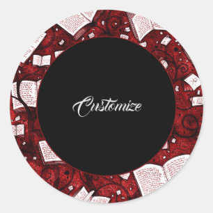 Adesivo Redondo Fundo dos Livros Vermelhos