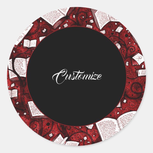 Adesivo Redondo Fundo dos Livros Vermelhos (Frente)