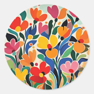 Adesivo Redondo Fundo floral abstrato, vibrante,