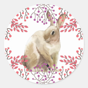 Adesivo Redondo Fundo Floral Púrpura de Coelho da Páscoa