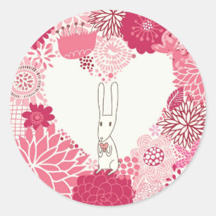 Adesivo Redondo Fundo floral romântico com coelho bonito