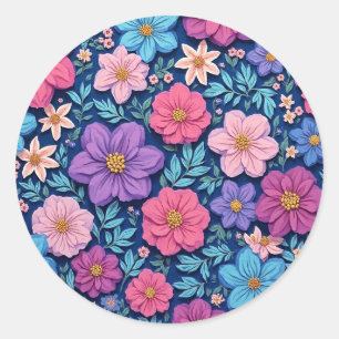 Adesivo Redondo Fundo floral, rosa e roxo,