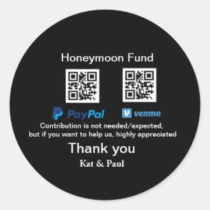 Adesivo Redondo Fundo Honeymoon PayPal Venmo obrigado de código QR
