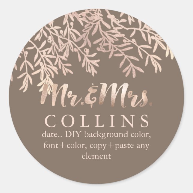 Adesivo Redondo Fundo PixDezines Azeitonas/Rosa de Faux Dourado/DI (Frente)