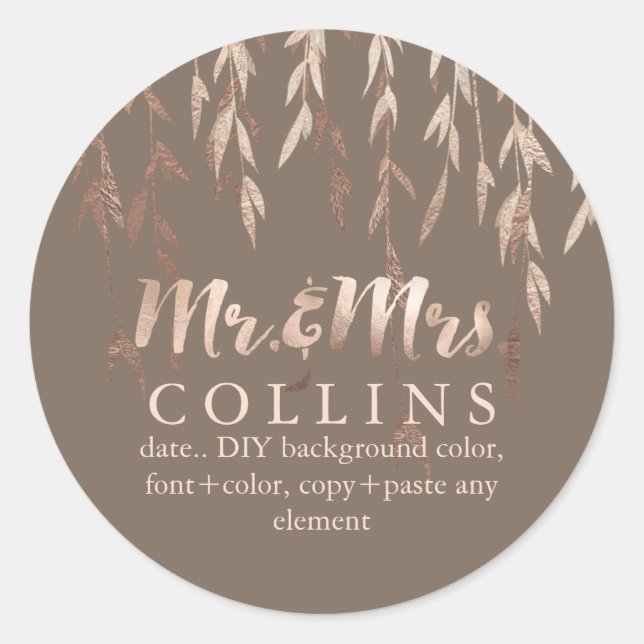 Adesivo Redondo Fundo PixDezines Willow/Faux Rosa Dourado/DIY (Frente)