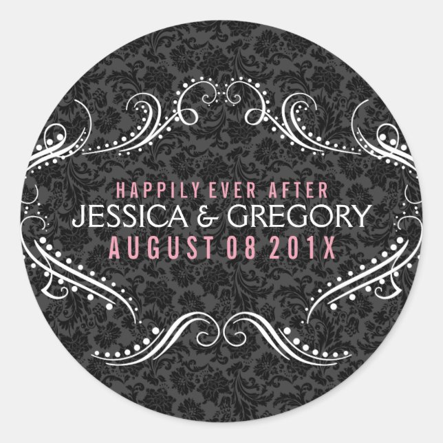 Adesivo Redondo Fundo Preto com Quadro Floral Branco