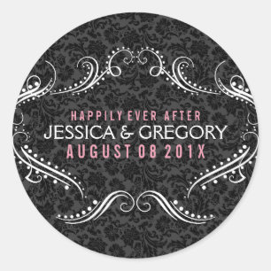 Adesivo Redondo Fundo Preto com Quadro Floral Branco