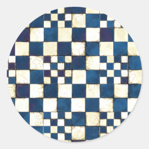 Adesivo Redondo Fundo rachado azul e branco da textura do azulejo