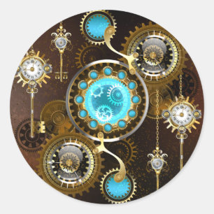 Adesivo Redondo Fundo Rusty Steampunk com Lentes Turquesa