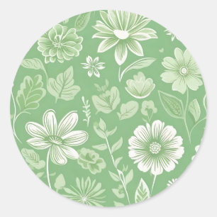 Adesivo Redondo Fundo Verde Claro com Flores Vintage