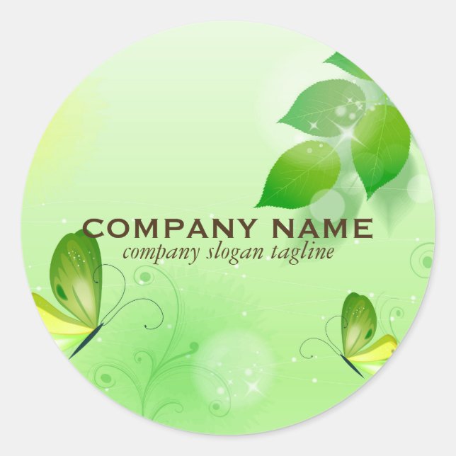 Adesivo Redondo Fundo Verde primavera com Borboleta (Frente)