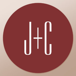 Adesivo Redondo Fundo vermelho Borgonha editável e texto branco