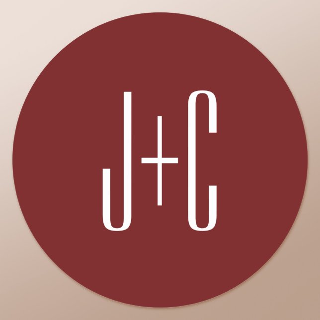 Adesivo Redondo Fundo vermelho burgundy editável e texto branco (Criador carregado)