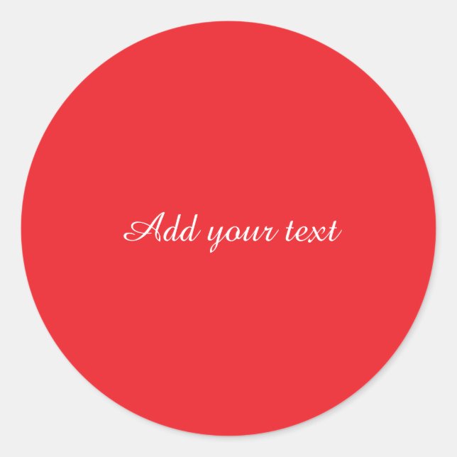 Adesivo Redondo Fundo vermelho, texto branco, modelo        (Frente)