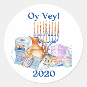 Adesivo Redondo Fungo Hanukkah Covid Aquarela Quarentena 2020