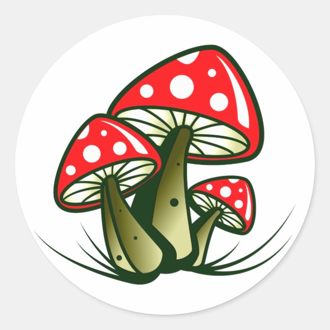 Adesivo Redondo Fungos de mosca toadstools (Frente)