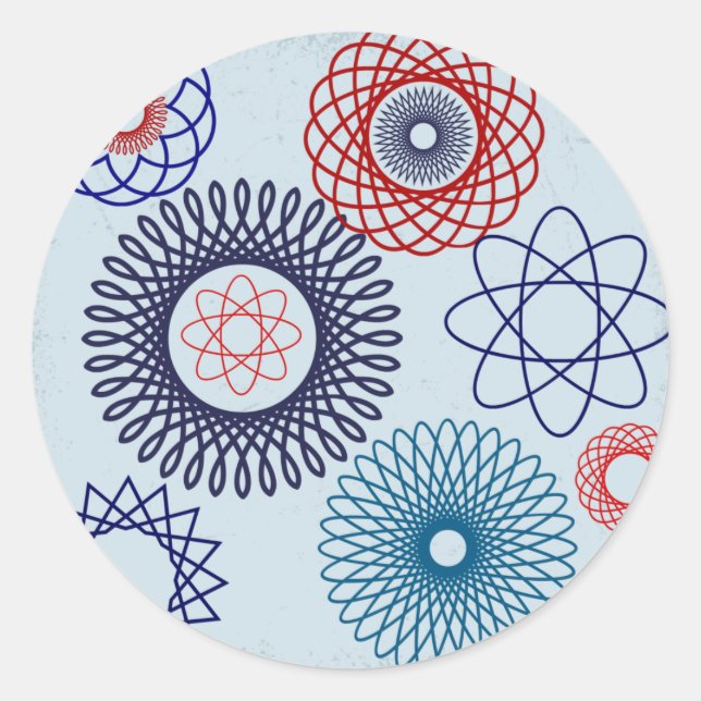 Adesivo Redondo Funky Espiroógrafo Azul Padrão Geométrico (Frente)