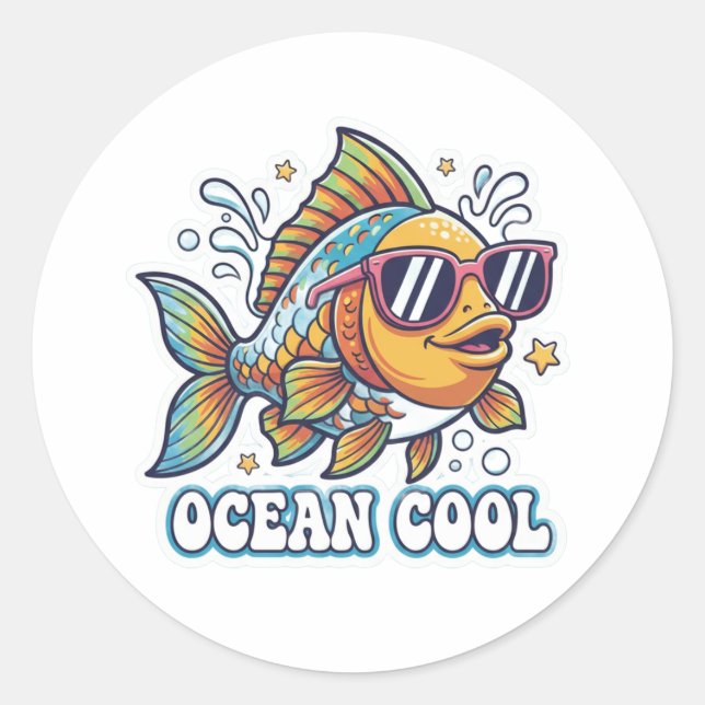 Adesivo Redondo Funky Fish with Sunglasses Sticker (Frente)