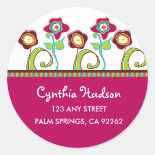 Adesivo Redondo Funky Flowers Endereço Labels