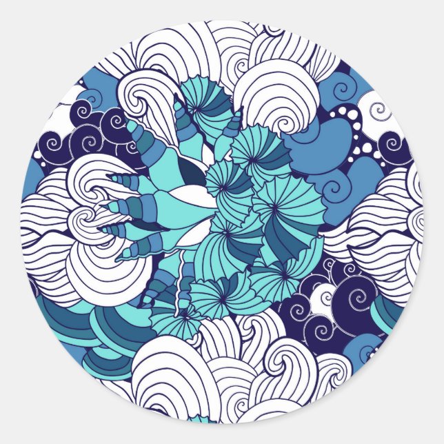 Adesivo Redondo Funky Seashell Pattern (Frente)