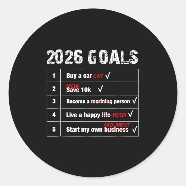 Adesivo Redondo Funny 2026 Goals Hilarious New Year Sarcastic  (Frente)
