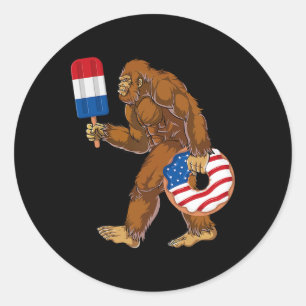 Adesivo Redondo Funny 4 De Julho Sasquatch, Bandeira Americana