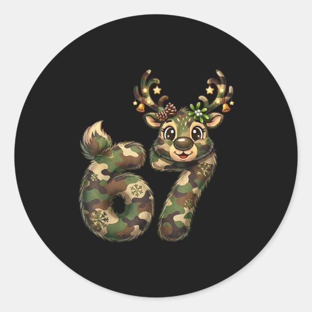 Adesivo Redondo Funny 67 Christmas Holiday Camo Hunting Reindeer D (Frente)