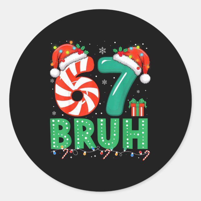 Adesivo Redondo Funny 67 Christmas Pajama Xmas Six Seven Meme 6-7  (Frente)