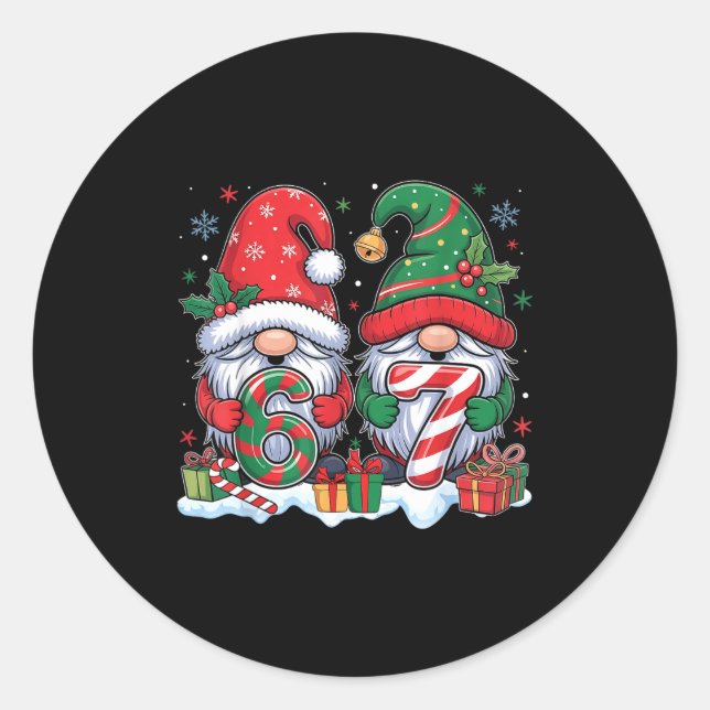 Adesivo Redondo Funny 67 Christmas Pajamas Six Seven Meme 67 Gnome (Frente)