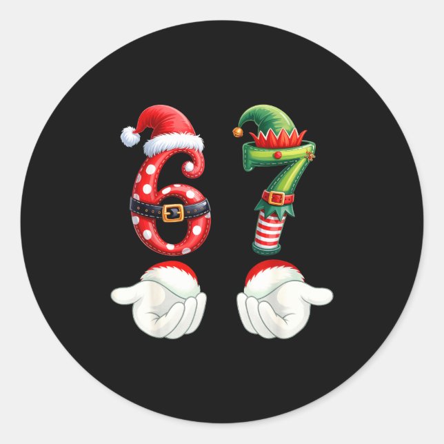 Adesivo Redondo Funny 67 Christmas Pajamas Six Seven Meme 6 7 Elf  (Frente)