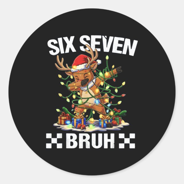 Adesivo Redondo Funny 67 Christmas Six Seven Meme Dabbing Reindeer (Frente)