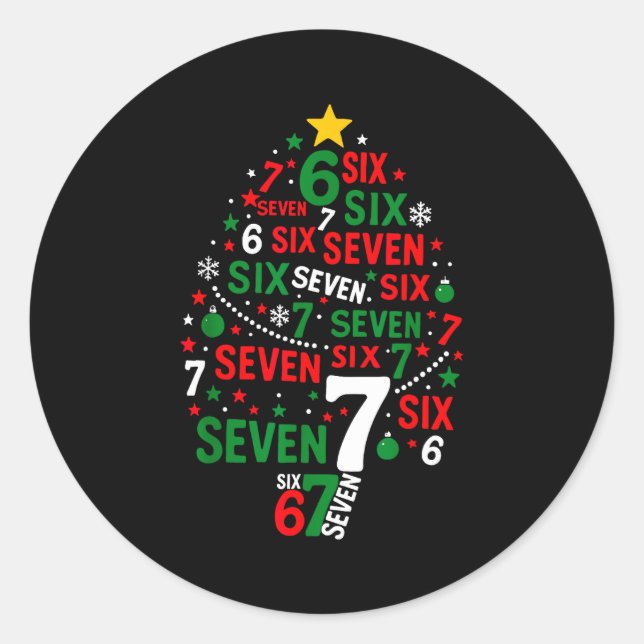 Adesivo Redondo Funny 67 Christmas Tree Six Seven Xmas  (Frente)