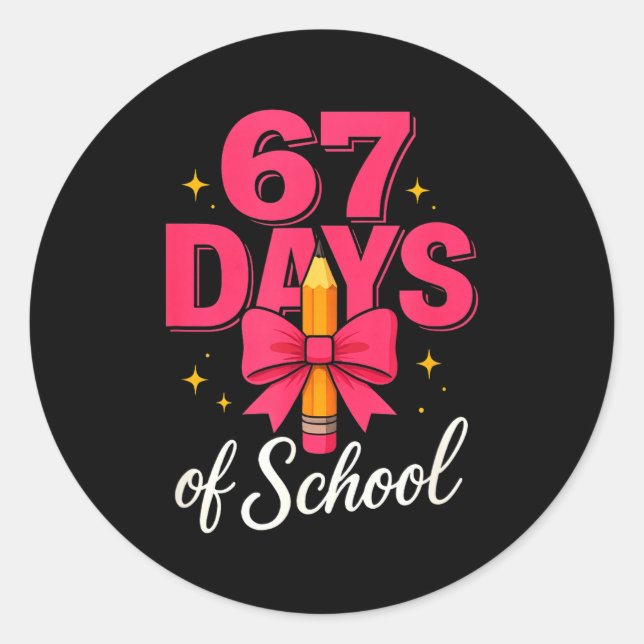 Adesivo Redondo Funny 67 Days Of School Pencil Bow Design  (Frente)