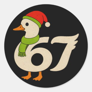 Adesivo Redondo Funny 67 Ganso Natal 6 7 Meme Pato Chapéu do Papai