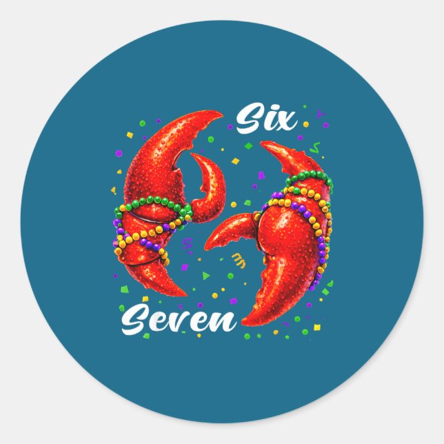 Adesivo Redondo Funny 67 Mardi Gras Crawfish Meme 6 7 Beads Six Se (Frente)