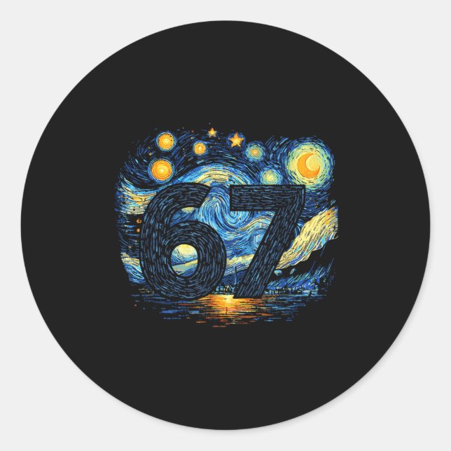 Adesivo Redondo Funny 67 Meme Six Seven Starry Art Night  (Frente)
