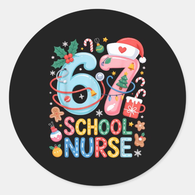 Adesivo Redondo Funny 67 School Nurse Christmas Xmas Meme Holiday  (Frente)